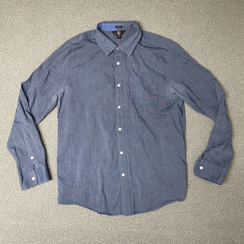 Volcom Mens Blue Classic‎ Fit Long Sleeve Button Down Shirt Size large